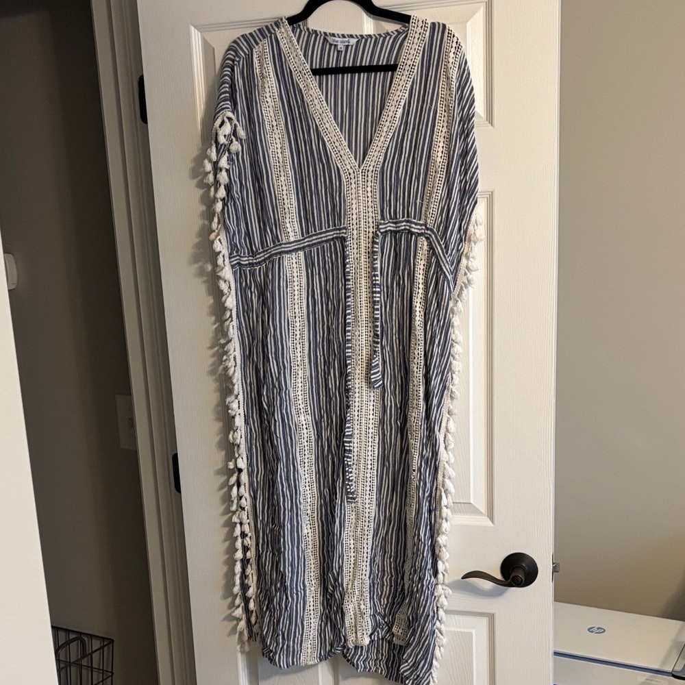 Blue Island Navy and White Tassel Maxi Dress